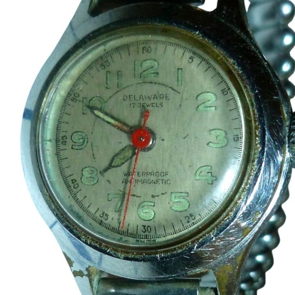 Vintage Delaware 17J Watch Wearever Case Red‎ Seconds HANDS FOR PARTS REPAIR